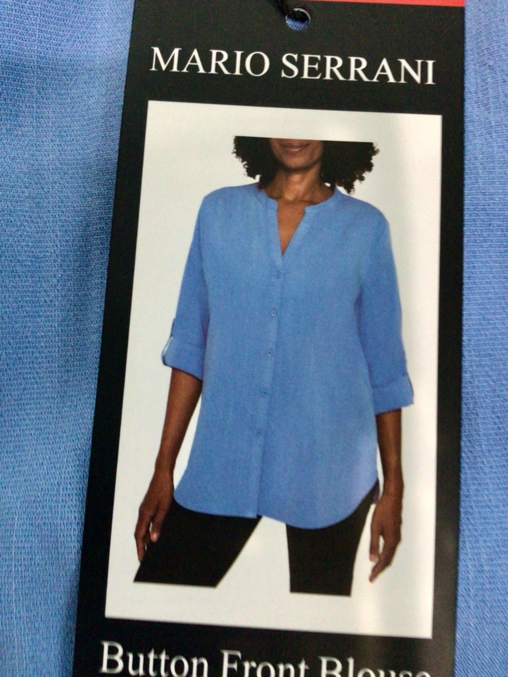 Mario Serrani Light Blue V-Split Button Front Blouse